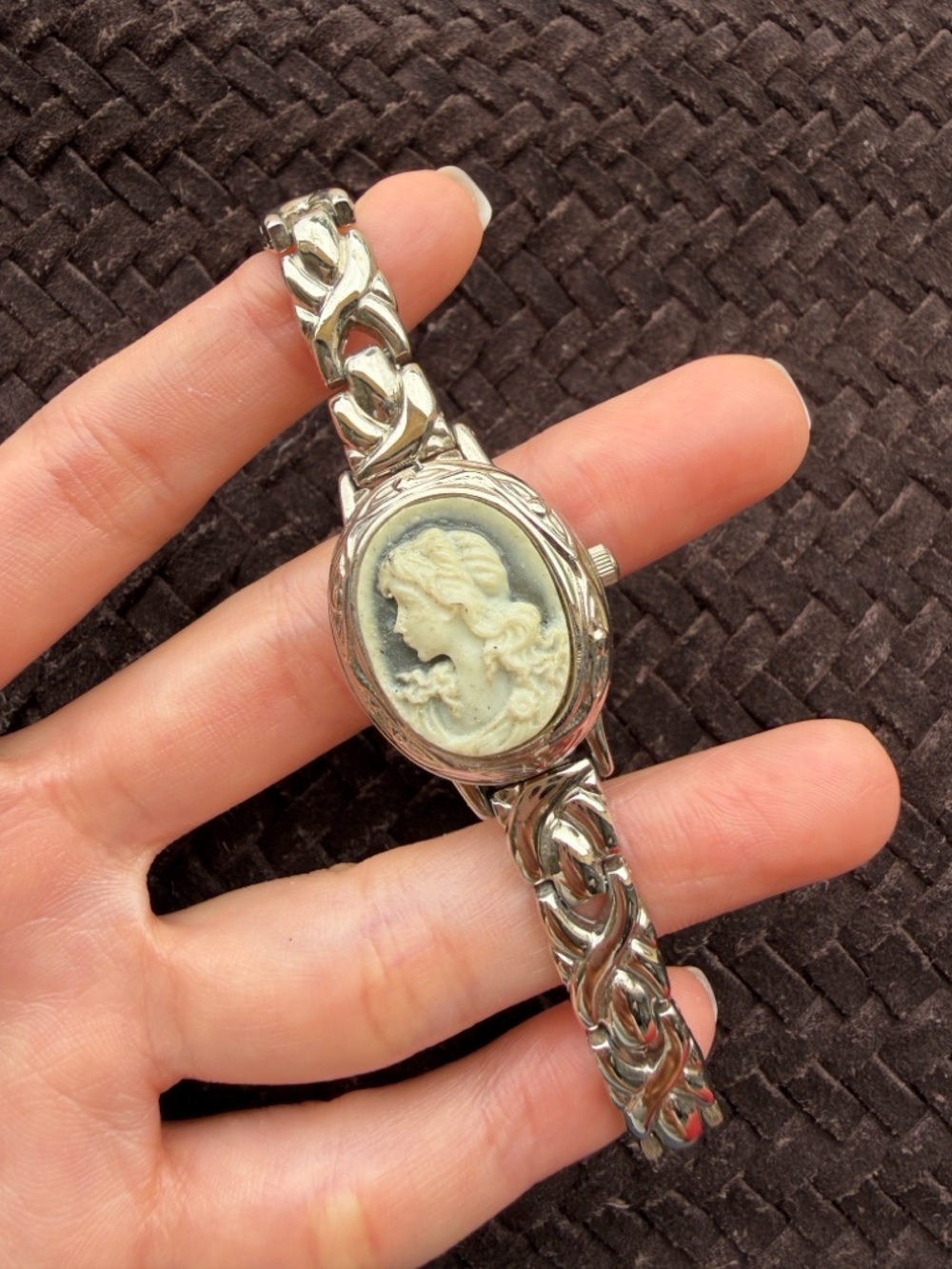 Silver Cameo Bracelet Watch - White Cameo on Silver